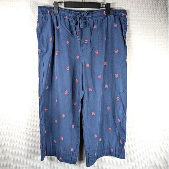 Merona XL 40x26 Men’s Lounge Pants Blue Red Embroidered Cotton Drawstring Casual - Picture 1 of 4